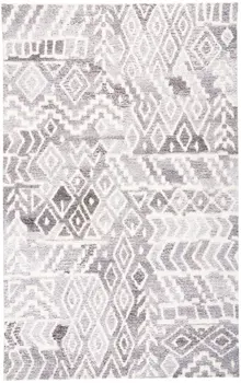 2' X 3' Gray and White Abstract Geometric Hand Tufted Distressed Area Rug