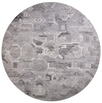 8' Gray and Ivory Round Wool Abstract Hand Tufted Area Rug