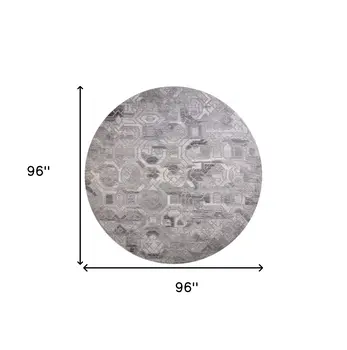 8' Gray and Ivory Round Wool Abstract Hand Tufted Area Rug