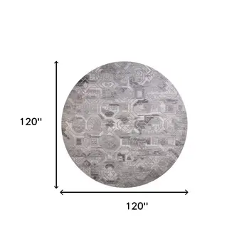 10' Gray and Ivory Round Wool Abstract Hand Tufted Area Rug