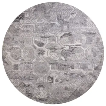10' Gray and Ivory Round Wool Abstract Hand Tufted Area Rug