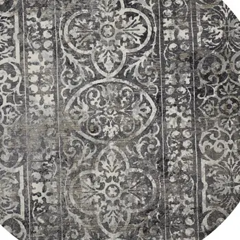 9' Black and Ivory Round Abstract Area Rug