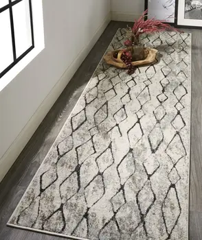 8' Gray and Ivory Abstract Runner Rug