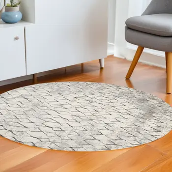 9' Gray And Ivory Abstract Round Rug