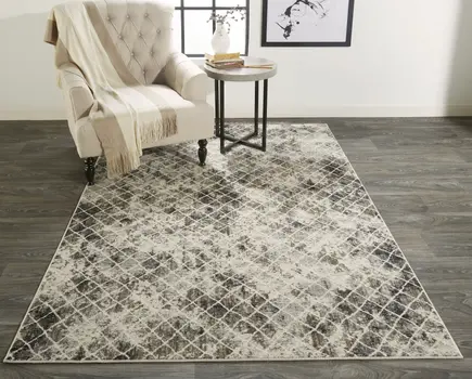 7' X 10' Gray and Ivory Abstract Area Rug