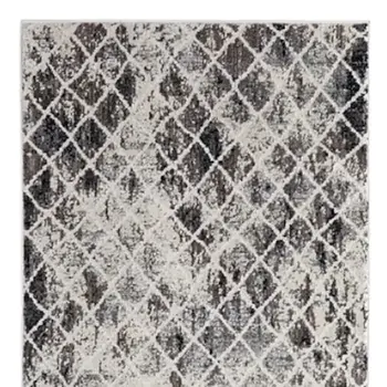8' Gray and Ivory Abstract Runner Rug