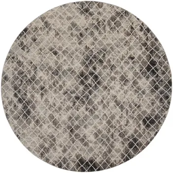 9' Ivory and Black Abstract Round Rug