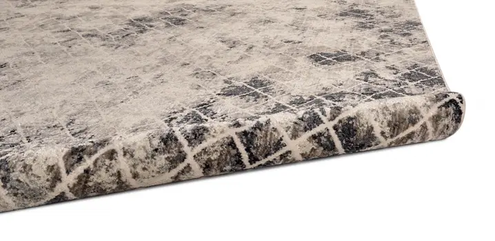 9' Ivory and Black Abstract Round Rug
