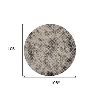 9' Ivory and Black Abstract Round Rug
