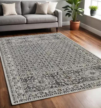 5' X 8' Ivory Taupe And Gray Abstract Stain Resistant Area Rug