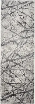 8' Gray and Ivory Abstract Power Loom Distressed Runner Rug