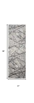 8' Gray and Ivory Abstract Power Loom Distressed Runner Rug
