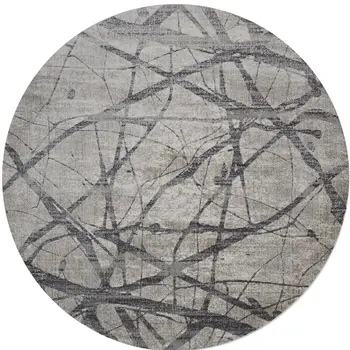 9' Gray And Ivory Abstract Round Rug