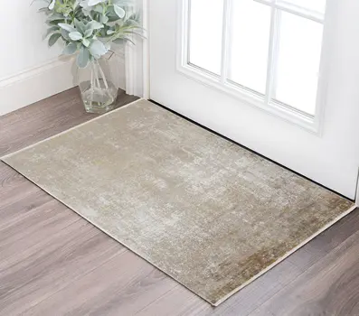3' X 5' Gold and Ivory Abstract Power Loom Distressed Area Rug With Fringe