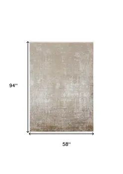 5' X 8' Taupe Ivory And Gold Abstract Area Rug With Fringe