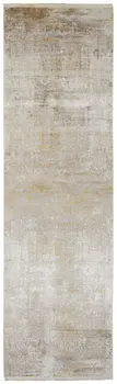 3' X 10' Taupe Ivory And Gold Abstract Runner Rug With Fringe