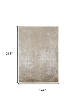 12' X 18' Taupe Ivory And Gold Abstract Power Loom Distressed Area Rug