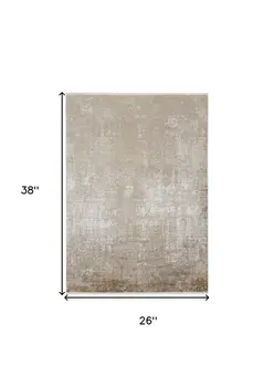 2' X 3' Gold and Ivory Abstract Non Skid Area Rug With Fringe