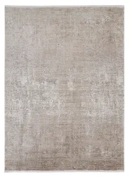 12' X 15' Ivory Tan and Gray Abstract Power Loom Distressed Area Rug With Fringe