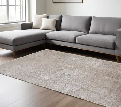 12' X 15' Ivory Tan and Gray Abstract Power Loom Distressed Area Rug With Fringe