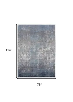 7' X 10' Blue and Gray Abstract Power Loom Distressed Area Rug With Fringe