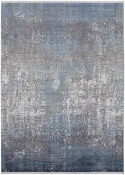 8' X 11' Blue Gray And Silver Abstract Power Loom Distressed Area Rug With Fringe