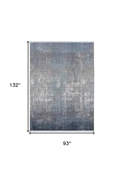 8' X 11' Blue Gray And Silver Abstract Power Loom Distressed Area Rug With Fringe