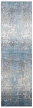 10' Blue and Gray Abstract Power Loom Distressed Runner Rug With Fringe