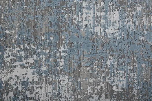 10' Blue and Gray Abstract Power Loom Distressed Runner Rug With Fringe