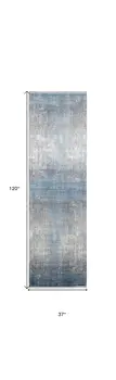 10' Blue and Gray Abstract Power Loom Distressed Runner Rug With Fringe