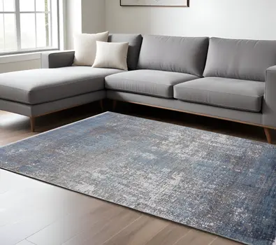 12' X 18' Blue Gray And Silver Abstract Power Loom Distressed Area Rug