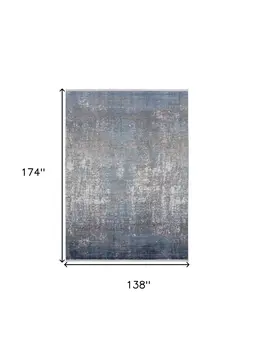 12' X 15' Blue Gray And Silver Abstract Power Loom Distressed Area Rug With Fringe