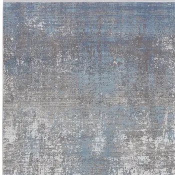 12' X 15' Blue Gray And Silver Abstract Power Loom Distressed Area Rug With Fringe
