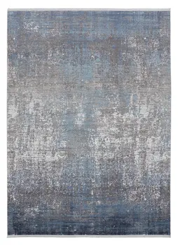 12' X 15' Blue Gray And Silver Abstract Power Loom Distressed Area Rug With Fringe