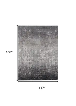 10' X 13' Gray Black And Silver Abstract Power Loom Distressed Area Rug With Fringe