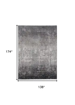 12' X 15' Gray And Black Abstract Power Loom Distressed Area Rug With Fringe