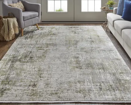 3' X 5' Gray and Ivory Abstract Power Loom Distressed Area Rug With Fringe