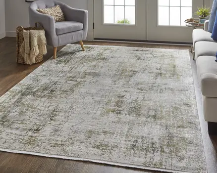 3' X 5' Gray and Ivory Abstract Power Loom Distressed Area Rug With Fringe