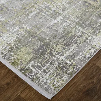 3' X 5' Gray and Ivory Abstract Power Loom Distressed Area Rug With Fringe