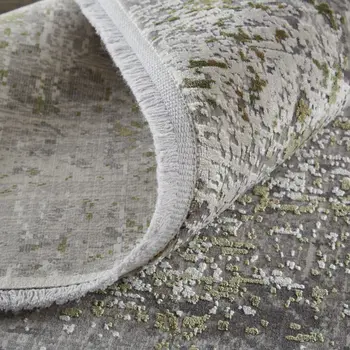5' X 8' Green Gray And Ivory Abstract Area Rug With Fringe