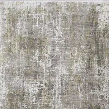 10' X 13' Green Gray And Ivory Abstract Area Rug With Fringe
