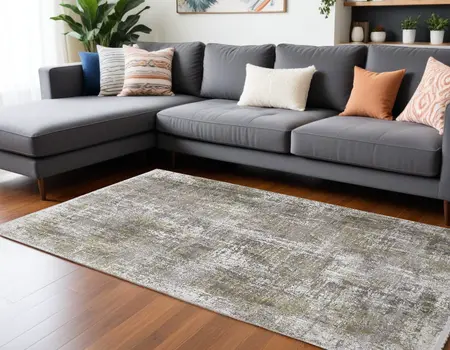 13' X 20' Gray and Ivory Abstract Power Loom Distressed Area Rug