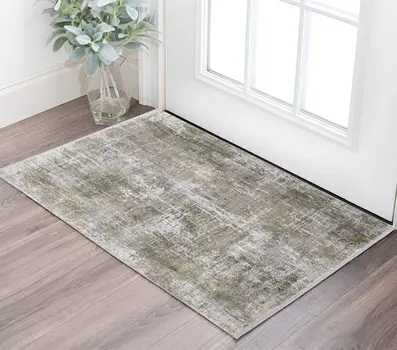 2' X 3' Gray and Ivory Abstract Non Skid Area Rug With Fringe