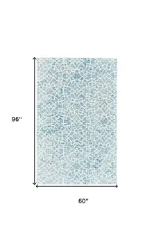 5' X 8' Blue And Ivory Wool Geometric Tufted Handmade Stain Resistant Area Rug