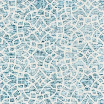 5' X 8' Blue And Ivory Wool Geometric Tufted Handmade Stain Resistant Area Rug