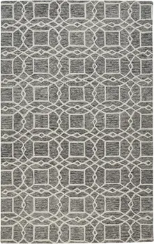 5' X 8' Black Gray And Ivory Wool Geometric Tufted Handmade Stain Resistant Area Rug