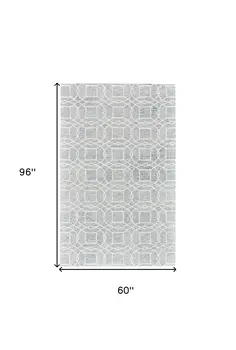 5' X 8' Gray And Ivory Wool Geometric Tufted Handmade Stain Resistant Area Rug