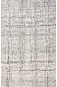5' X 8' Ivory And Gray Wool Plaid Tufted Handmade Stain Resistant Area Rug
