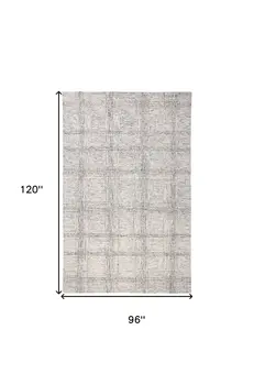 8' X 10' Ivory And Gray Wool Plaid Tufted Handmade Stain Resistant Area Rug