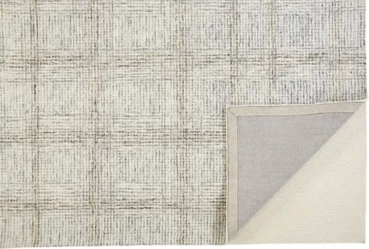 8' X 10' Ivory And Gray Wool Plaid Tufted Handmade Stain Resistant Area Rug